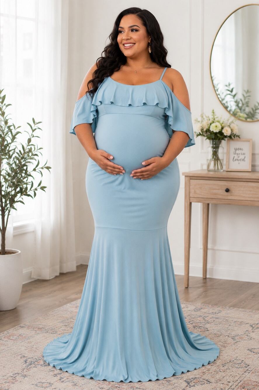 Ever Pretty Light Blue Maternity Baby Shower Maxi Dress 1X NWT
